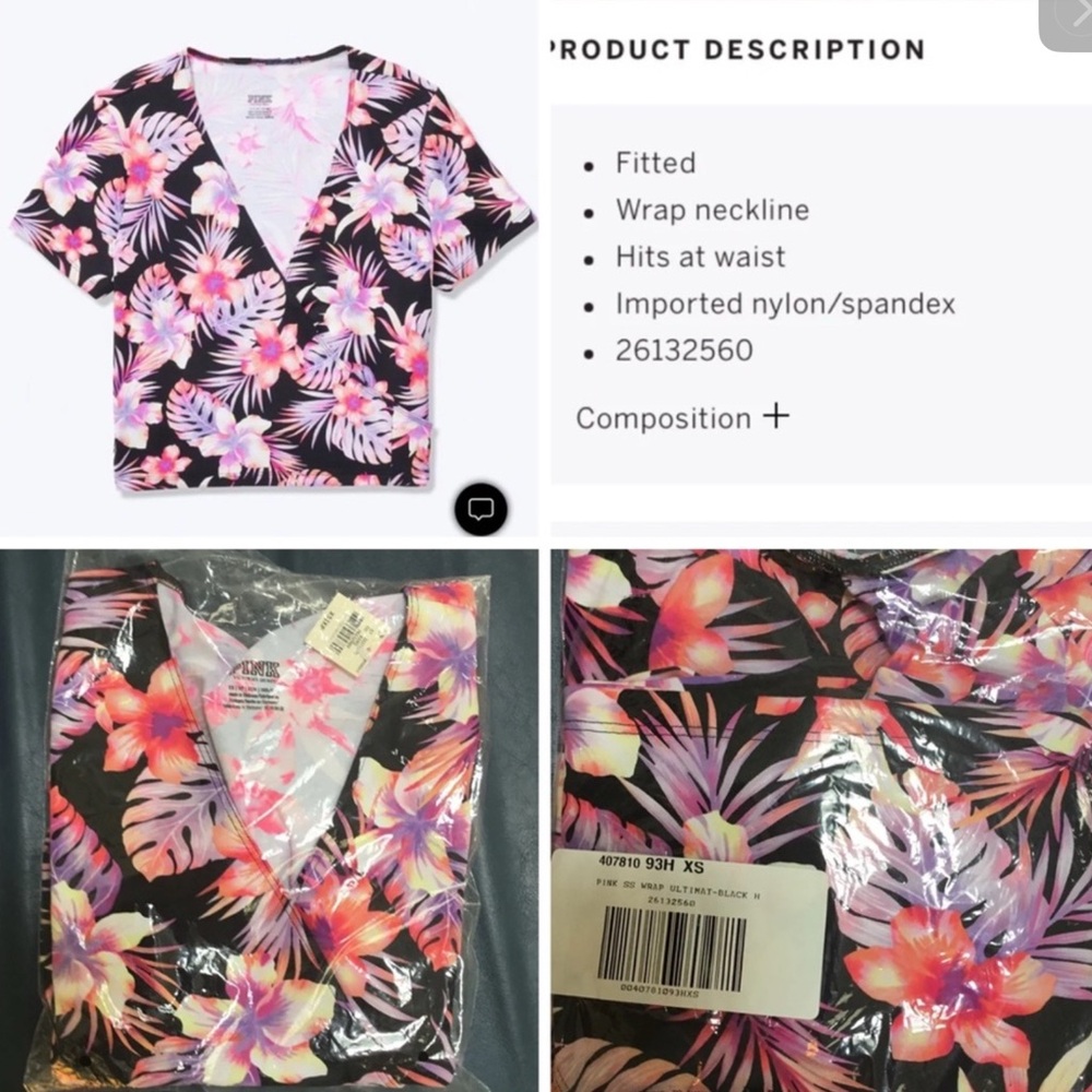 PINK Victoria’s Secret Floral Ballet Wrap Top XS - Picture 2 of 2